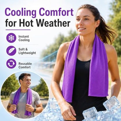 Large Cooling Towel for Neck and Face, 43.3 x 15.7 in, Purple - color: Purple