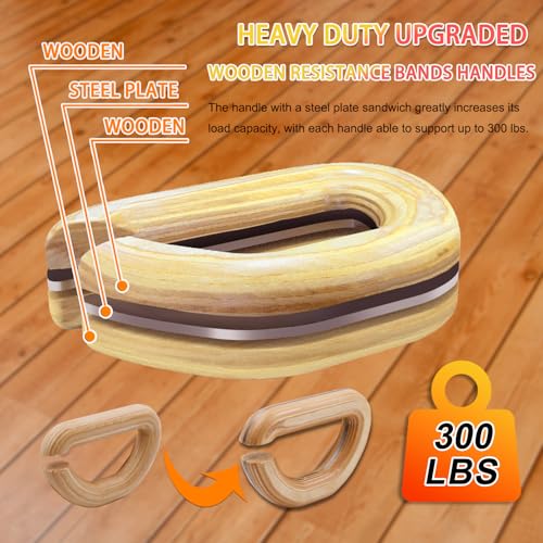 Lights Mountain Wooden Resistance Bands Handles Versatile Exercise Handles with Anti-Slip Grip Tapes for Elastic Band Workouts Home Gym Strength Training and Full-Body Workouts
