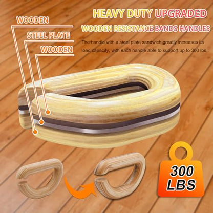 Lights Mountain Wooden Resistance Bands Handles Versatile Exercise Handles with Anti-Slip Grip Tapes for Elastic Band Workouts Home Gym Strength Training and Full-Body Workouts
