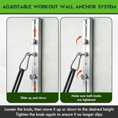 Aluminum Anchor Fitness System for Wall-Mounted - Adjustable with Five Resistance Bands, Resistance Bands Wall Mount for Strength Training, Workout Wall Anchor System