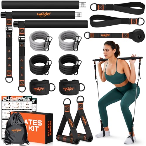 Pilates Bar Kit with Resistance Bands, Workout Equipment for Legs, Hip, Abs - size: 40,50LB