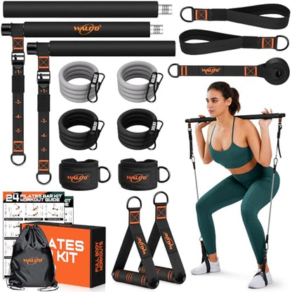 Pilates Bar Kit with Resistance Bands, Workout Equipment for Legs, Hip, Abs - size: 40,50LB