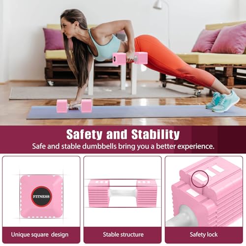 Adjustable Weight Dumbbells Set of 2, 3.4lb/5.7lb/8lb/10.3lb/12.6lb Each Hand Weight Sets for Women/Men, Adjustable Dumbbells Set for Home Gym Fitness Workout Strength Training - color: Peachy