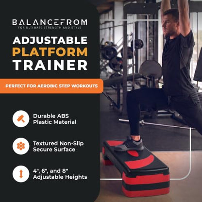 BalanceFrom 31-inch Aerobic Step Platform Trainer with 3 Adjustable Risers - color: Black/Red