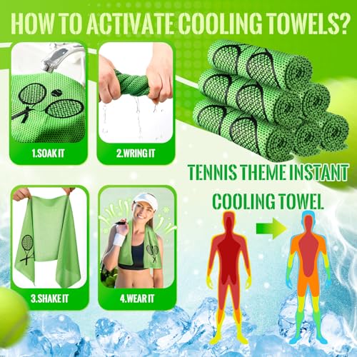 12 Count Cooling Towel Tennis Breathable Chilly Towel 32'' x 12'' Soft Tennis Ice Neck Wrap Workout Sweat Washcloths for Sports Gym Microfiber Dishcloths for Coach Gifts - style: Tennis