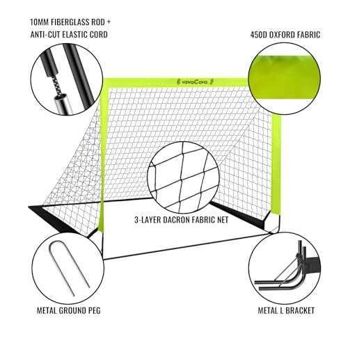 VavaCava 4'x3' Soccer Goal Set, 2 Goals, 2 Balls, Keychain, 10 Cones, Pump, Carry Bag, Portable PopUp Soccer net for Backyard, SGS Certificate
