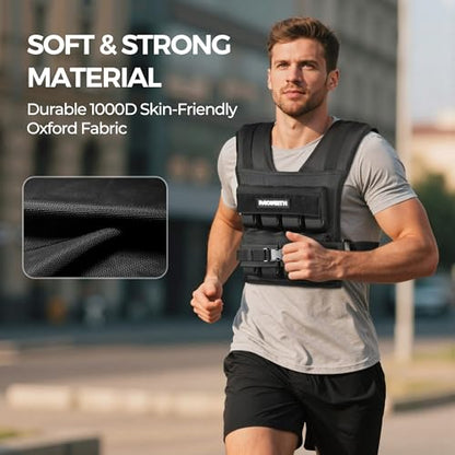 PACEARTH Adjustable Weighted Vest for Men & Woman, 20lb/22lb/35lb/44lb Weight-Adjustable Vest with Add-on Iron Blocks for Hardcore Strength Training, Weight Exercise, CrossFit, Running, Black