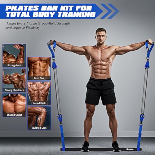 Ayombo Pilates Equipment, Heavy Duty Pilates Bar Kit with Resistance Bands, Portable Gym Adjustable Exercise Bands, Home Squat Training, Arm, Abs, Waist, Chest Strength Workout Equipment for Men - size: 330LBS