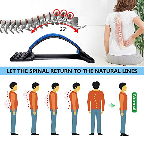 JUMPOW Back Stretcher for Lower Back Pain Relief, 3 Level Adjustable Lumbar Cracker Board, Spine Board, Relief for Herniated Disc, Sciatica, Scoliosis, Spine Decompression - color: Black, Blue-3 Level