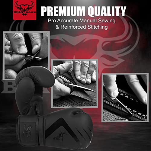 BEAST RAGE Boxing Gloves Muay Thai Kickboxing MMA Fight Bag Training Punch Hitting Workout Men Women Sparring Fitness Mitts Heavy Padded Martial Arts Sports