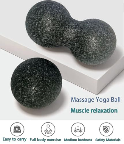 Hard Peanut Massage Ball - Double Ball for Trigger Point Therapy, Myofascial Release, Deep Tissue Fitness Massage & Relax Tight Muscles, Peanut Ball 16cm & Trigger Point Massage Ball 8cm (B)