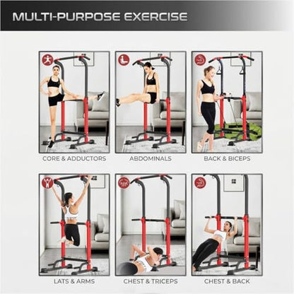 Pull Up Dip Station for Home Gym, Heavy Duty 330LBS Strength Training Power Tower, Multi-Function Fitness Workout Station for Chin-Ups, Dips & Push-Ups