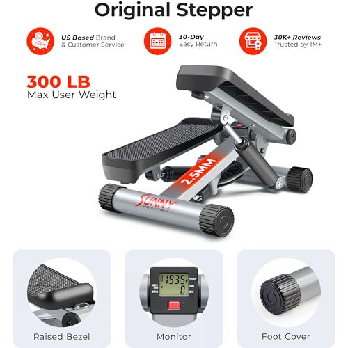 Sunny Health & Fitness Mini Steppers for Exercise at Home, Stair Step Workout Machine with Resistance Bands, Full Body Cardio Equipment, Optional Free SunnyFit App Connection Smart Stepper