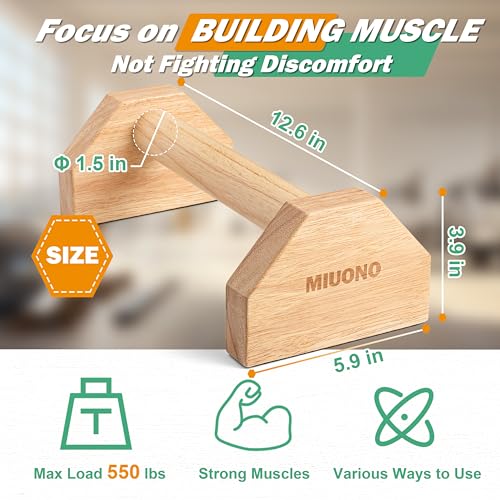 Parallettes Push Up Bar, Oak Wood Calisthenics Equipment for Home Gym with Non-Slip Base, Handstand Trainer Push Up Handles for Floor Dip Workout and Strength Training