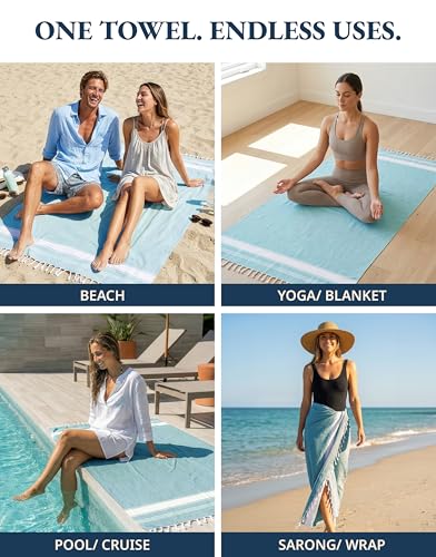 LANE LINEN Oversized Beach Towel - Beach Towels 4 Pack, Pre-Washed Pool Towel, Extra Large Beach Towel, Quick Dry & Sand Free, Lightweight Travel Towel, 39"x71" - Aqua - color: 05: Aqua, size: Pack of 4