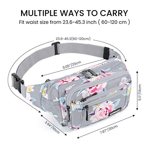 CXWMZY Fanny Packs For Women & Men Waist Pack Hip Bum Bag with Multi-Pockets Large Capacity Waterproof , for Disney Traveling Casual Cycling Running Hiking - color: Gray Flower