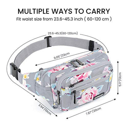 CXWMZY Fanny Packs For Women & Men Waist Pack Hip Bum Bag with Multi-Pockets Large Capacity Waterproof , for Disney Traveling Casual Cycling Running Hiking - color: Gray Flower