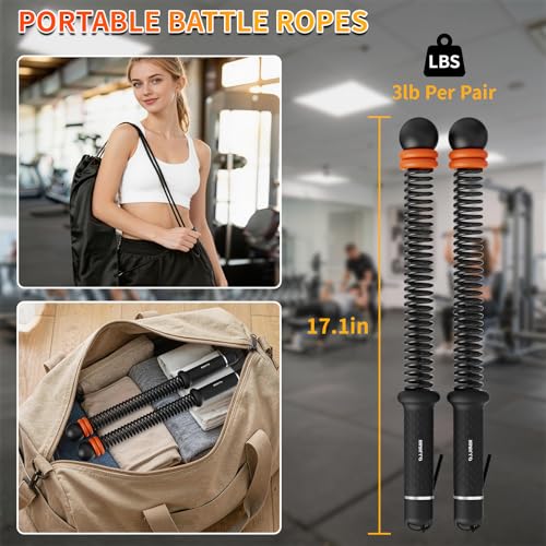 Ropeless Battle Ropes for Home Gym, Portable Cordless Weighted Battle Rope - size: Adjustable Black