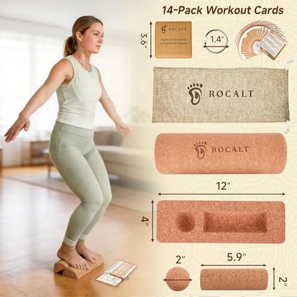 Rocalt Foot & Ankle Strengthener Kit, 4-in-1 Cork Balance Board Set with Massage Roller, Ball & Toe Resistance Bands, Foot Mobility Trainer for Balance Training, Yoga, Runners & Daily Exercise