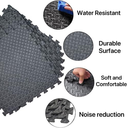 20"x20"Puzzle Exercise Mat 0.4" Thick, EVA Interlocking Foam Floor Tiles for Home Gym, Mat for Home Workout Equipment, Floor Padding （Black/Gray）