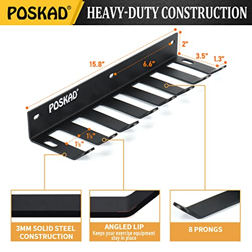 Poskad Multi-Purpose Gym Storage Rack,8 OR 12 Hook Heavy-Duty Steel Gym Organizer Wall Mount Hanger for Home and Pro, Gym Accessory Storage Resistance Bands,Jump Ropes,Lifting Belt,Barbells.