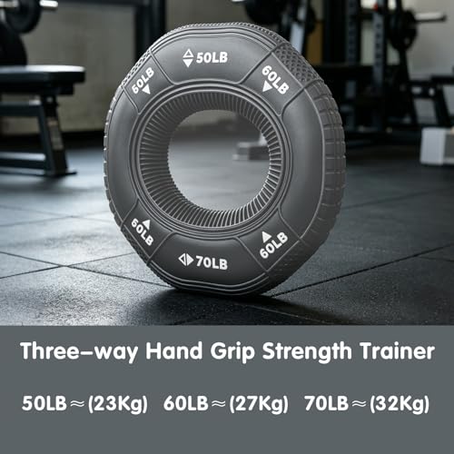 Hand Grip Strengthener, 3 in 1 Grip Strength Trainer, Fingers Exerciser - Silicone Rings for Muscle Training Sports Rock Climbing Finger Rehabilitation Training, Adjustable 50-60-70LB, Grey