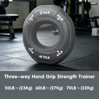 Hand Grip Strengthener, 3 in 1 Grip Strength Trainer, Fingers Exerciser - Silicone Rings for Muscle Training Sports Rock Climbing Finger Rehabilitation Training, Adjustable 50-60-70LB, Grey