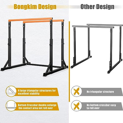 Bongkim Dip Bar, Heavy Duty Dip Station with 7 Height Levels, 800lbs Adjustable Parallel Bars for Tricep Dips Pull-Ups L-Sits Calisthenics Exercises Strength Training for Home Gym Outdoor