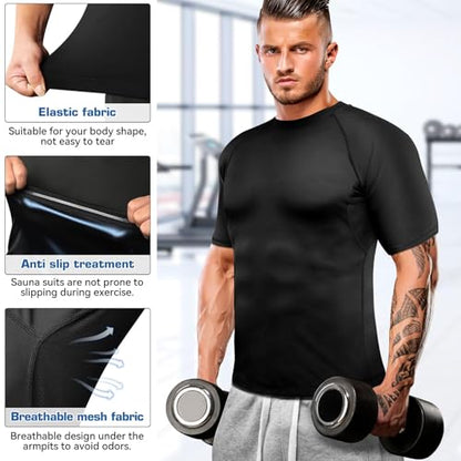 Cimkiz Men's Waist Trainer Sauna Suit Shirt, Gym & Exercise Compression Vest, Sweat-Boosting Workout Top - color: Blue, size: 3X-Large