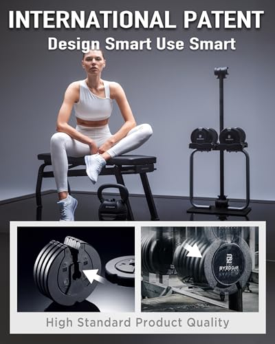 BYZOOM FITNESS Pure Series Adjustable Dumbbell - 12.5/25/27.5/50/55/75lb - ONE UNIT OR PAIR(check QTY before purchase) - 5-in-1/ 10-in-1 / 15-in-1 / 21-in-1 Flexible Hand Weights for Home Apartment Garage Gym, Strength Training & Fitness Workouts, White O