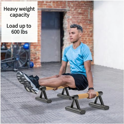 SELEWARE Wood Push Up Bars Steel Calisthenic Parallette Bars Handstand Bars - color: B: Wood Grip (14.5"L x 6"H)
