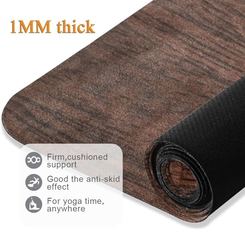 YETTASBIN Brown Solid Wood Yoga Mat for Women Men, Non Slip Exercise Mat Portable Travel Workout Mat with Storage Bag for Home Yoga, Pilates, Fitness 71x 26 Inch
