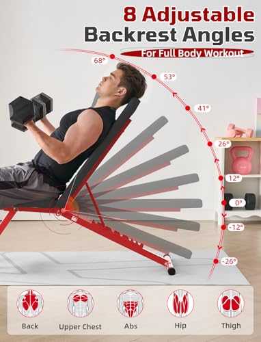SPORTSOUL 880LB Weight Bench, 8-Position Backrest Adjustable Workout Bench - color: Black