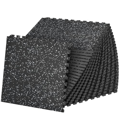 SUPERJARE 1" Extra-Thick Rubber Top Exercise Mat, Gym Flooring for Home Gym - size: 24 Tiles (96 Sq Ft)