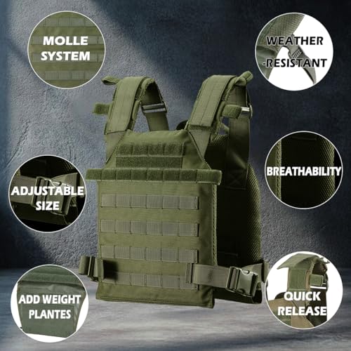 Weighted Vest for Men and Women Weight Vests Adjustable Strength and Endurance Training Fitness Tactical Running - color: Od Green