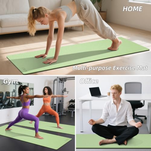 ILILI 10mm Extra Thick, TPE Yoga Mat, 76×28 Inch Extra Long, Carrying Strap - color: Matcha Green+Black