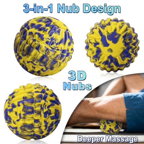 Deep Tissue Massage Ball for Exercise & Recovery - SGS Certification - Targets Back, Shoulder, Legs&Feet - Relieves Muscle Knots, Joint Pain&Tightness, Pressure Point Therapy- Myofascial Release Ball - color: Yellow&blue, size: 1-Pack | 5.1-inch