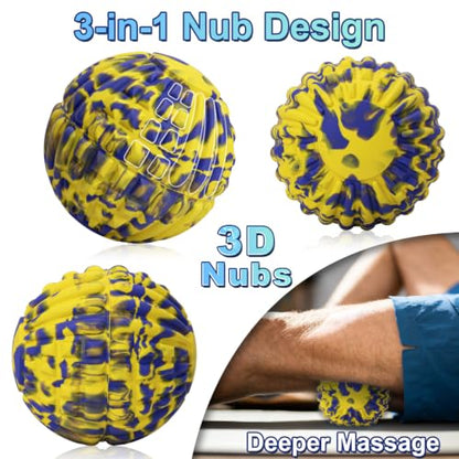 Deep Tissue Massage Ball for Exercise & Recovery - SGS Certification - Targets Back, Shoulder, Legs&Feet - Relieves Muscle Knots, Joint Pain&Tightness, Pressure Point Therapy- Myofascial Release Ball - color: Yellow&blue, size: 1-Pack | 5.1-inch