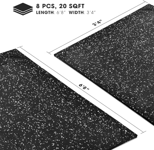 Yes4All Heavy Duty 100% High Density Rubber Floor Tiles Interlocking Mat - 8 Pcs 20 SQFT, Gray