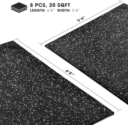Yes4All Heavy Duty 100% High Density Rubber Floor Tiles Interlocking Mat - 8 Pcs 20 SQFT, Gray