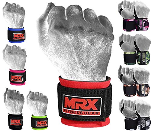 MRX Weight Lifting Wrist Wraps for Wrist Support Lifting Straps Gym Bodybuilding Training Workout for Men and Women - color: Red
