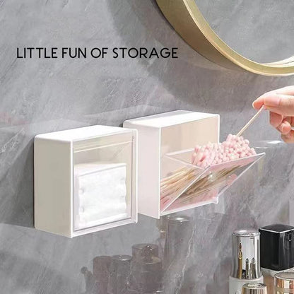 Wall Mount Storage Box Cotton Pads Holder Dispenser Clear Acrylic Organizer Box No Drill Adhesive for Bathroom Kitchen for Powder Puff Lipstick Hair String Rubber Band