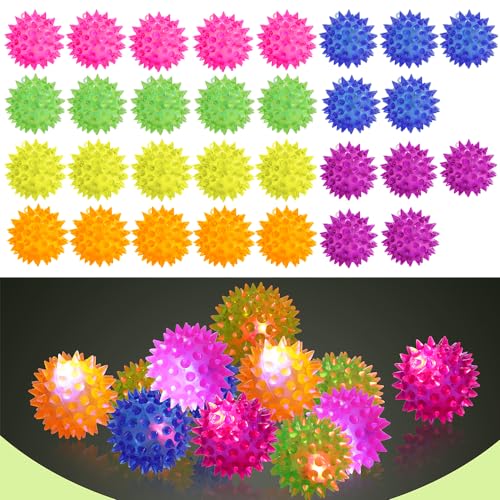 30 Pack LED Light Up Fidget Sensory Bouncy Glow in The Dark Spiky Ball Kids Gifts，Squishy Massage Pet Party Favors Stress Relief Spiky Balls Toy - style: 30 Pack