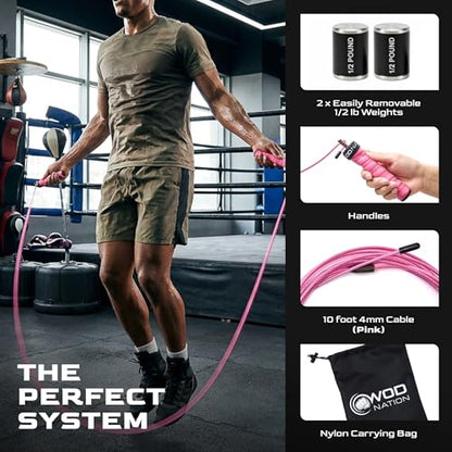 Weighted Jump Rope for Men & Women, 1LB Adjustable Heavy Speed Rope with Removable Handle Weights, Dual Cables for Cross Training, Boxing, Cardio & Home Workouts Durable Adult Fitness Jump Rope - Pink