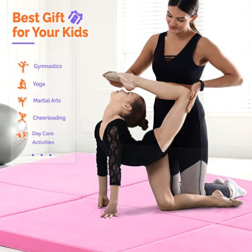 Matladin 8' Folding Gymnastics Gym Exercise Aerobics Mat, 8ft x 2ft x 2in PU Leather Tumbling Mats with Hook & Loop Fastener for Stretching Yoga Cheerleading Martial Arts