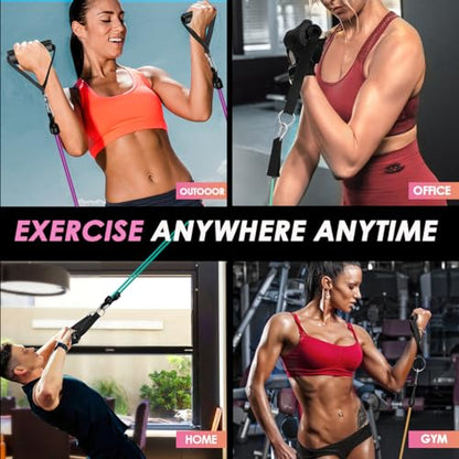 WHATAFIT Resistance Bands, Exercise Bands, Workout Bands with Handles, Door Anchor and Ankle Straps, 5 Resistance Levels Fitness Bands for Strength Training, Physical Therapy, and Home Gym Equipment
