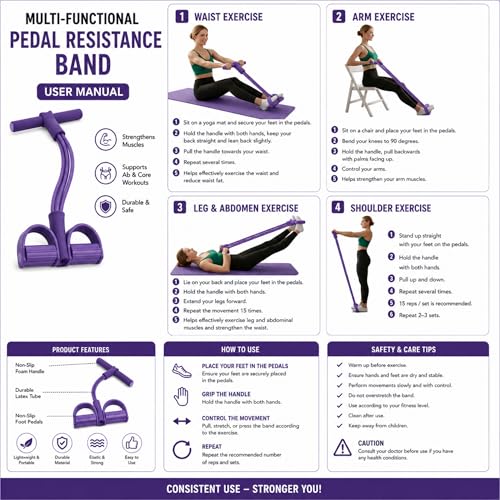 Resistance Bands with Handles, 6 Tube Pedal Exercise Bands for Home Workout, Adjustable Resistance Bands for Arms Legs & Core Training