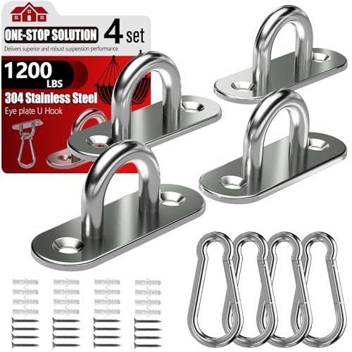 sprookber 304 Stainless Steel Pad Eye Snap Hook,M8 Ceiling Hook 1200Lb,8Pcs - size: 3.15 inch, style: Oval