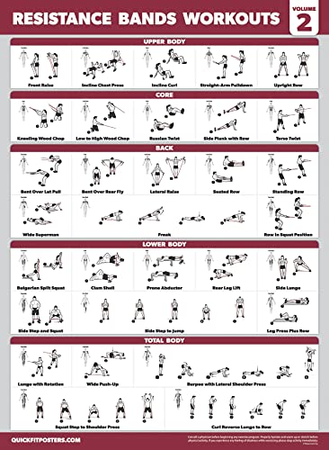 Palace Learning 4 Pack - Resistance Bands Workout Posters Volume 1, 2 & 3 + Stretching Exercise Chart (Laminated, 18" x 24")