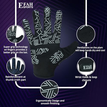 Baseball Batting Gloves for Youth Adult Kids Boys Softball - color: GREY, size: Adult Medium